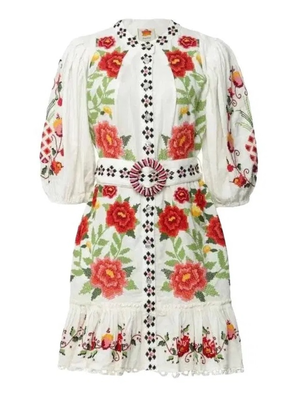 FARM Rio White Dress with Red & Pink Floral Embroidery - Picture 3 of 3
